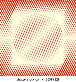 Decorative square frame with symmetric geometric ornament in the middle of a wallpaper. Red sharp lines and round spheres abstract background. 3d optical illusion effect pattern. Vector illustration