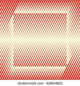 Decorative square frame with symmetric geometric ornament in the center. Red sharp lines and square shaped sphere abstract background. 3d optical illusion effect wallpaper. Vector illustration