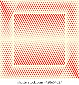 Decorative square frame with symmetric geometric ornament in the center. Red sharp lines and square shaped sphere abstract background. 3d optical illusion effect wallpaper. Vector illustration