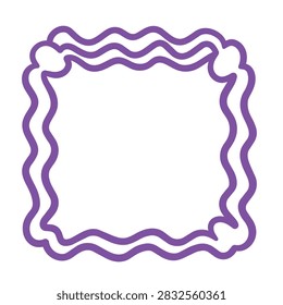A decorative square frame with a wavy border design in a solid purple outline style isolated on a white background.