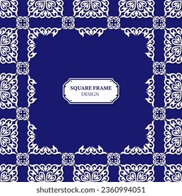 Marco cuadrado decorativo, pieza trabajada para su diseño. Marco con elementos ornamentales y motivos de decoración kazaja, kirguisa, uzbeka, nacional asiática para el diseño de baldosas, almohadas, textiles e impresos. Vector.