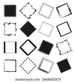 Decorative square frames. Abstract border designs. Vector graphic collection. Black and white.