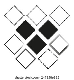 Decorative square frames. Black and white. Various styles. Vector design elements.