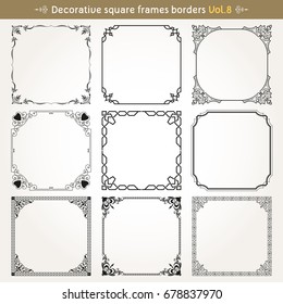 Decorative square frames borders backgrounds design elements set 8 vector