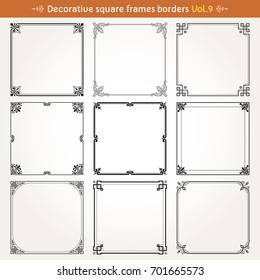 Decorative square frames borders backgrounds design elements set 9 vector