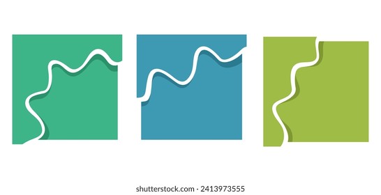 Decorative square layouts set with abstract wavy borders, organic style. Template for badge, sticker, card or flyer