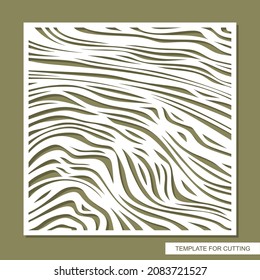 Decorative square panel with a carved pattern. Abstract striped ornament of uneven lines, waves. Wood texture. Vector sample for plotter laser cutting of paper, metal engraving, wood carving, cnc.