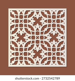 Decorative square panel with intricate floral cutout pattern for laser cutting and home decor.