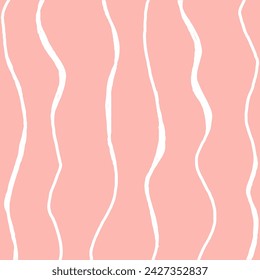 Decorative square pattern with hand drawn stripe shapes. Hand painted grungy ink doodles in pink, red, white colors. Wavy curly lines print