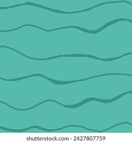 Decorative square pattern with hand drawn stripe shapes. Hand painted grungy ink doodles in green colors. Wavy curly lines print