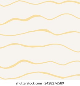 Decorative square pattern with hand drawn stripe shapes. Hand painted grungy ink doodles in white, yellow colors. Wavy curly lines print