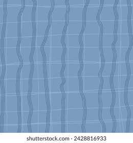 Decorative square pattern with hand drawn stripe shapes. Hand painted grungy ink doodles in blue, grey colors. Wavy curly lines print.