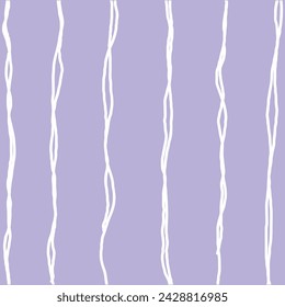 Decorative square pattern with hand drawn stripe shapes. Hand painted grungy ink doodles in white, lilac; purple; violet; lavender colors. Wavy curly lines print.