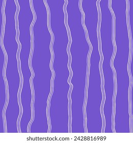 Decorative square pattern with hand drawn stripe shapes. Hand painted grungy ink doodles in lilac; purple; violet; lavender, white colors. Wavy curly lines print