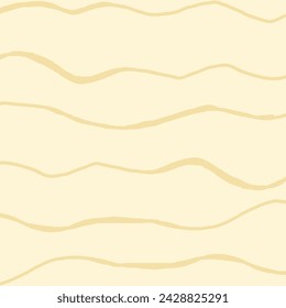 Decorative square pattern with hand drawn stripe shapes. Hand painted grungy ink doodles in beige, yellow; brown colors. Wavy curly lines print