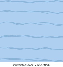 Decorative square pattern with hand drawn stripe shapes. Hand painted grungy ink doodles in pale blue colors. Wavy curly lines print