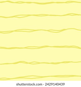 Decorative square pattern with hand drawn stripe shapes. Hand painted grungy ink doodles in yellow, pale green, beige colors. Wavy curly lines print