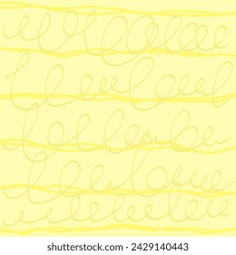 Decorative square pattern with hand drawn stripe shapes. Hand painted grungy ink doodles in yellow, pale green, beige colors. Wavy curly lines print