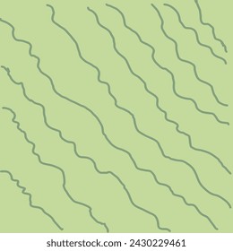 Decorative square pattern with hand drawn stripe shapes. Hand painted grungy ink doodles in green, grey colors. Wavy curly lines print