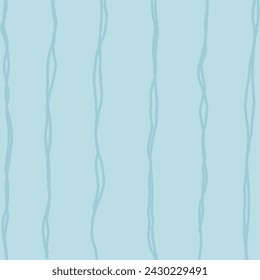 Decorative square pattern with hand drawn stripe shapes. Hand painted grungy ink doodles in pale blue colors. Wavy curly lines print
