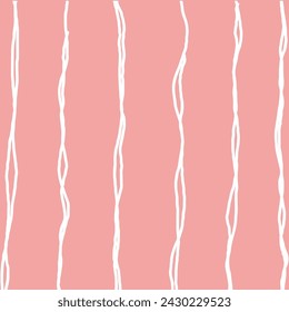 Decorative square pattern with hand drawn stripe shapes. Hand painted grungy ink doodles in white, red, pink colors. Wavy curly lines print