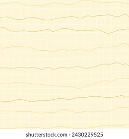 Decorative square pattern with hand drawn stripe shapes. Hand painted grungy ink doodles in beige, brown, yellow, white colors. Wavy curly lines print