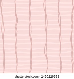 Decorative square pattern with hand drawn stripe shapes. Hand painted grungy ink doodles in beige, red, pink colors. Wavy curly lines print