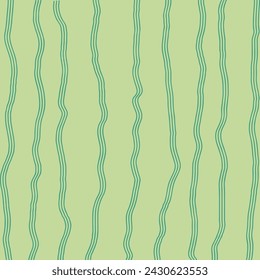 Decorative square pattern with hand drawn stripe shapes. Hand painted grungy ink doodles in green colors. Wavy curly lines print