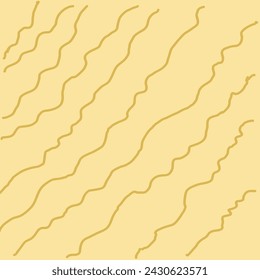 Decorative square pattern with hand drawn stripe shapes. Hand painted grungy ink doodles in beige, yellow, brown colors. Wavy curly lines print