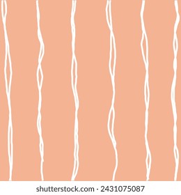 Decorative square pattern with hand drawn stripe shapes. Hand painted grungy ink doodles in red, pale, white, beige colors. Wavy curly lines print.