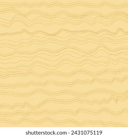 Decorative square pattern with hand drawn stripe shapes. Hand painted grungy ink doodles in beige, yellow, brown colors. Wavy curly lines print