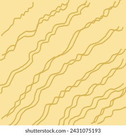 Decorative square pattern with hand drawn stripe shapes. Hand painted grungy ink doodles in beige, brown, yellow colors. Wavy curly lines print