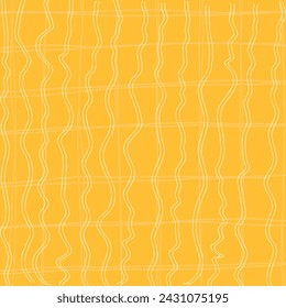 Decorative square pattern with hand drawn stripe shapes. Hand painted grungy ink doodles in yellow, white, beige, grey colors. Wavy curly lines print