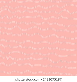 Decorative square pattern with hand drawn stripe shapes. Hand painted grungy ink doodles in white, beige, pink colors. Wavy curly lines print