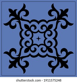 Decorative square pattern. Oriental vintage square motif. The ornament with motifs of Kazakh, Kyrgyz, Asian decor for pillow, textile,scarf, carpet, tile, and print design. Workpiece for your design.