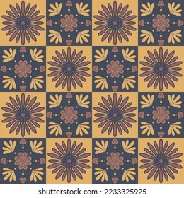 Decorative square shaped ceramic tiles, trendy beige brown brick dark color and ornate arabic pattern