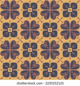 Decorative square shaped ceramic tiles, trendy beige brown brick dark color and ornate arabic pattern, vintage vector illustration