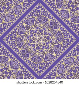Decorative Square Template for Fabric Print. Azhure floral seamless pattern. Vector illustration. For fabric, bandana, carpet, shawl design.