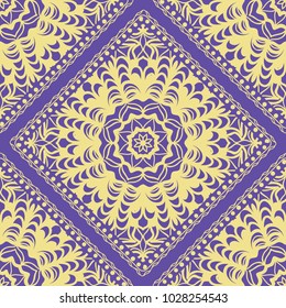 Decorative Square Template for Fabric Print. Azhure floral seamless pattern. Vector illustration. For fabric, bandana, carpet, shawl design.