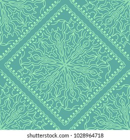 Decorative Square Template for Fabric Print. Azhure floral seamless pattern. Vector illustration. For fabric, bandana, carpet, shawl design.