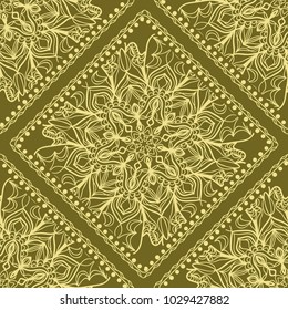 Decorative Square Template for Fabric Print. Azhure floral seamless pattern. Vector illustration. For fabric, bandana, carpet, shawl design.