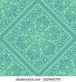 Decorative Square Template for Fabric Print. Azhure floral seamless pattern. Vector illustration. For fabric, bandana, carpet, shawl design.
