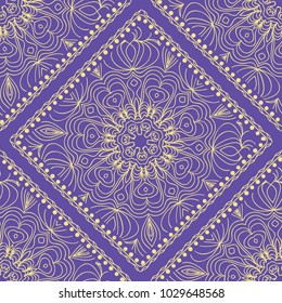 Decorative Square Template for Fabric Print. Azhure floral seamless pattern. Vector illustration. For fabric, bandana, carpet, shawl design.