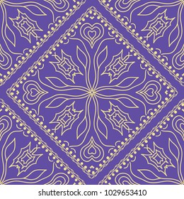 Decorative Square Template for Fabric Print. Azhure floral seamless pattern. Vector illustration. For fabric, bandana, carpet, shawl design.