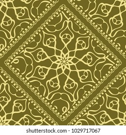 Decorative Square Template for Fabric Print. Azhure floral seamless pattern. Vector illustration. For fabric, bandana, carpet, shawl design.