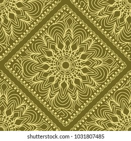 Decorative Square Template for Fabric Print. Azhure floral seamless pattern. Vector illustration. For fabric, bandana, carpet, shawl design.