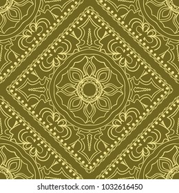 Decorative Square Template for Fabric Print. Azhure floral seamless pattern. Vector illustration. For fabric, bandana, carpet, shawl design.