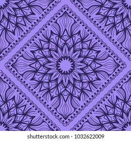 Decorative Square Template for Fabric Print. Azhure floral seamless pattern. Vector illustration. For fabric, bandana, carpet, shawl design.
