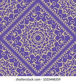 Decorative Square Template for Fabric Print. Azhure floral seamless pattern. Vector illustration. For fabric, bandana, carpet, shawl design.