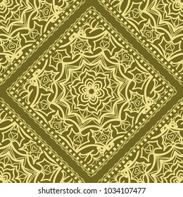 Decorative Square Template for Fabric Print. Azhure floral seamless pattern. Vector illustration. For fabric, bandana, carpet, shawl design.